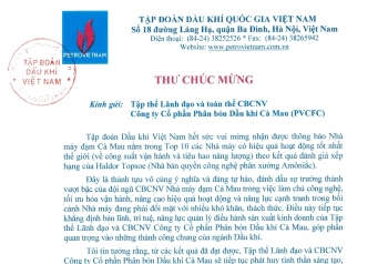 Tổng giám đốc PVN Lê Mạnh Hùng chúc mừng Nhà máy Đạm Cà Mau đạt Top 10 Nhà máy hoạt động hiệu quả nhất thế giới của Haldor Topsoe