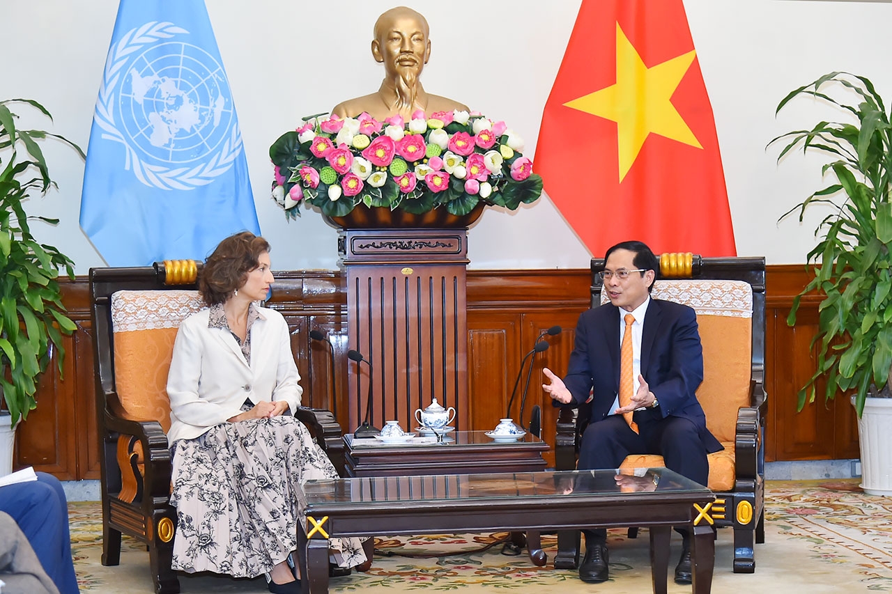 Bộ trưởng Bộ Ngoại giao Bùi Thanh Sơn tiếp Tổng Giám đốc UNESCO