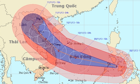 Bão Haiyan di chuyển phức tạp, quét dọc miền Trung