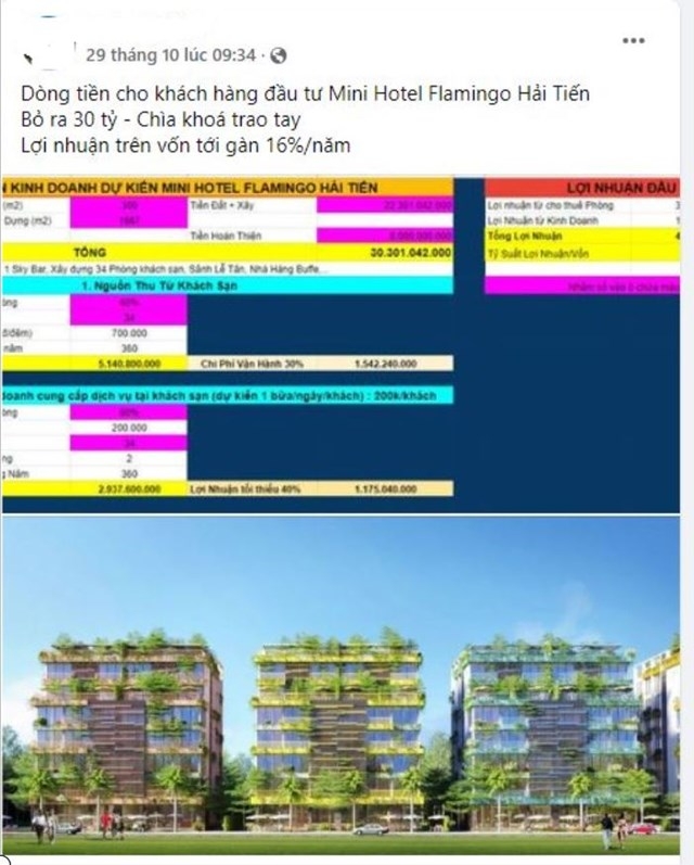 Flamingo crown Bay Hải Tiến quảng cáo sinh lời hấp dẫn: Bài toán lợi nhuận gần 16%/năm có khả quan?