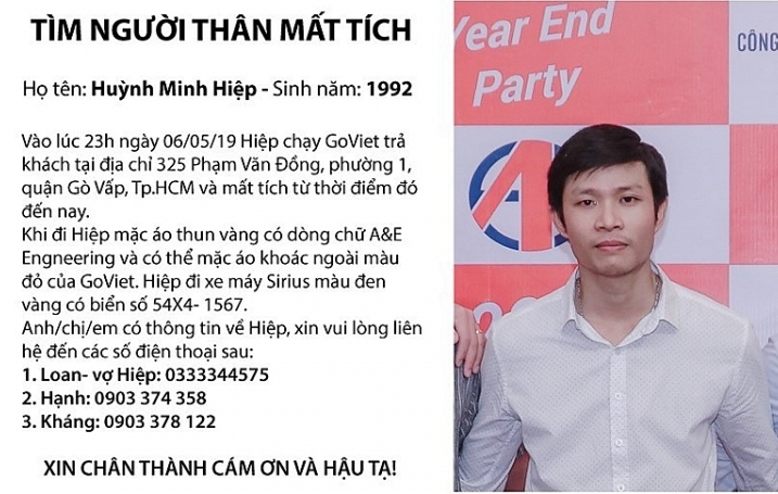 TP HCM: Thanh niên chạy GoViet mất tích, nghi bị bắt cóc tống tiền