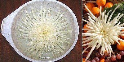 Khéo tay tỉa hoa cúc từ cải thảo