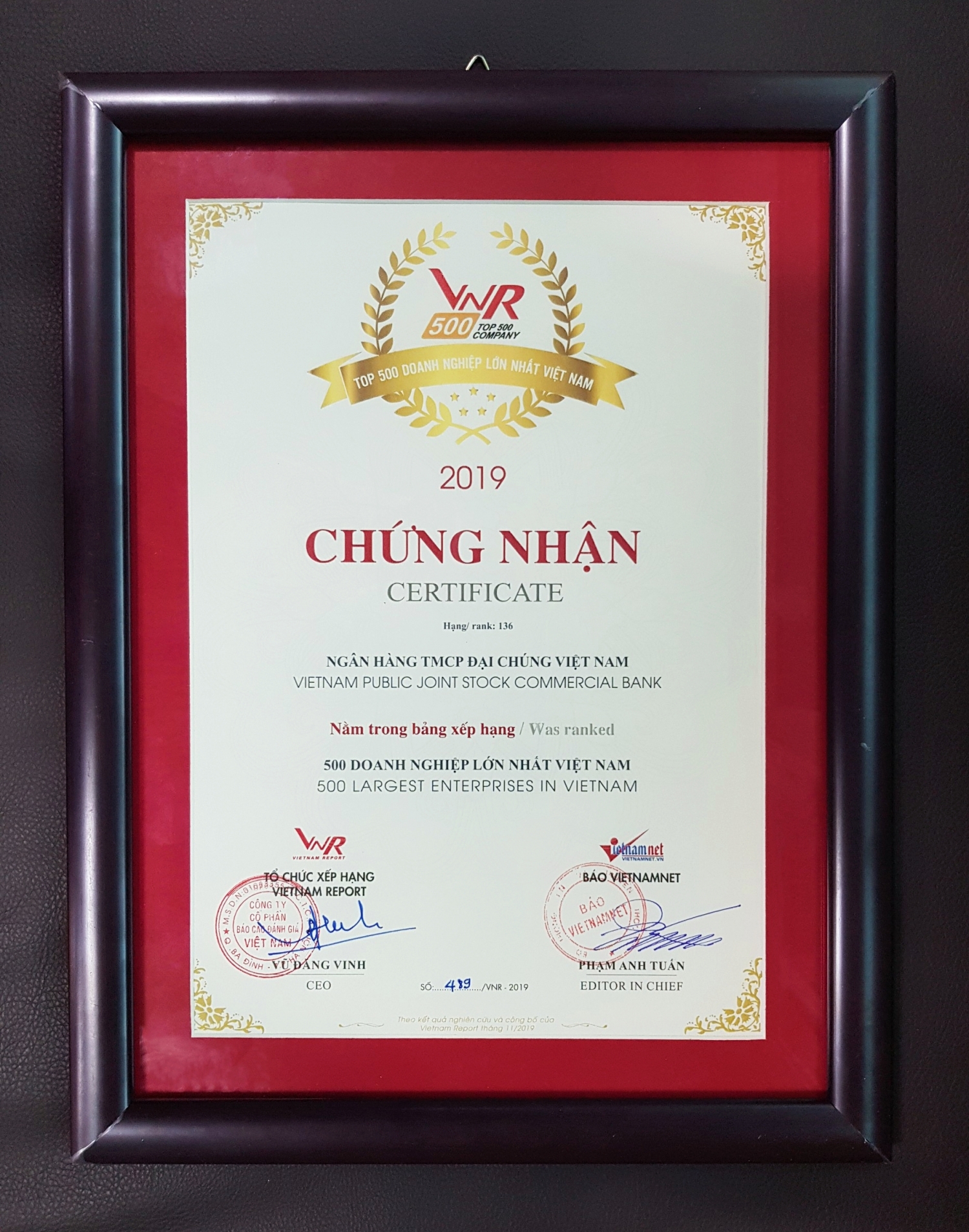 PVcomBank 5 năm liên tiếp được vinh danh “Top 500 doanh nghiệp lớn nhất Việt Nam”