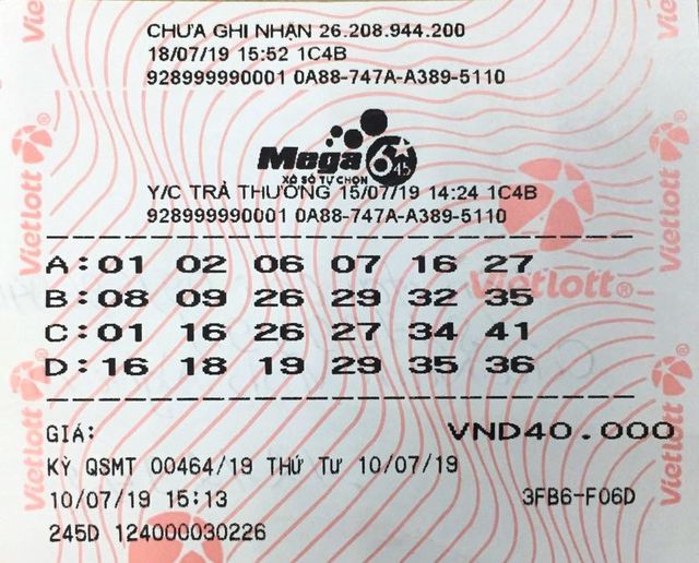 Một tấm vé số trúng độc đắc 