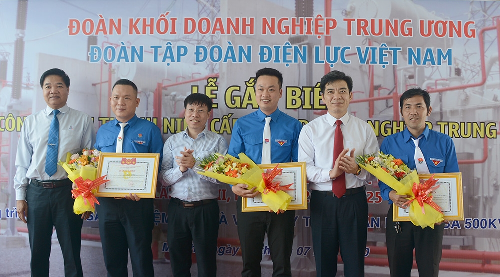 Gắn biển công trình thanh niên chào mừng Đại hội Đảng bộ Tập đoàn Điện lực Việt Nam lần thứ III