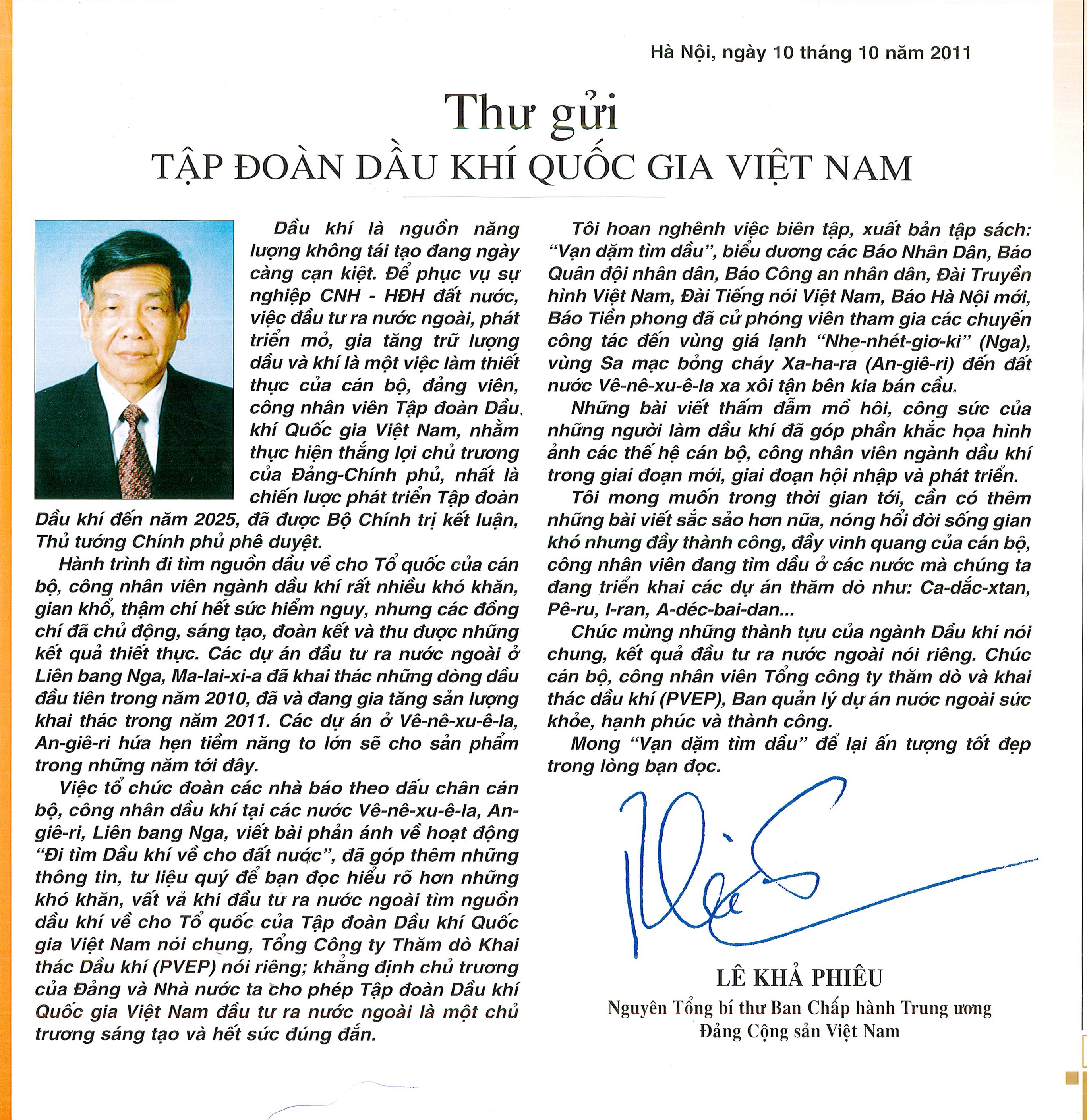 nguyen tong bi thu le kha phieu nha lanh dao quan tam sau sac den nganh dau khi