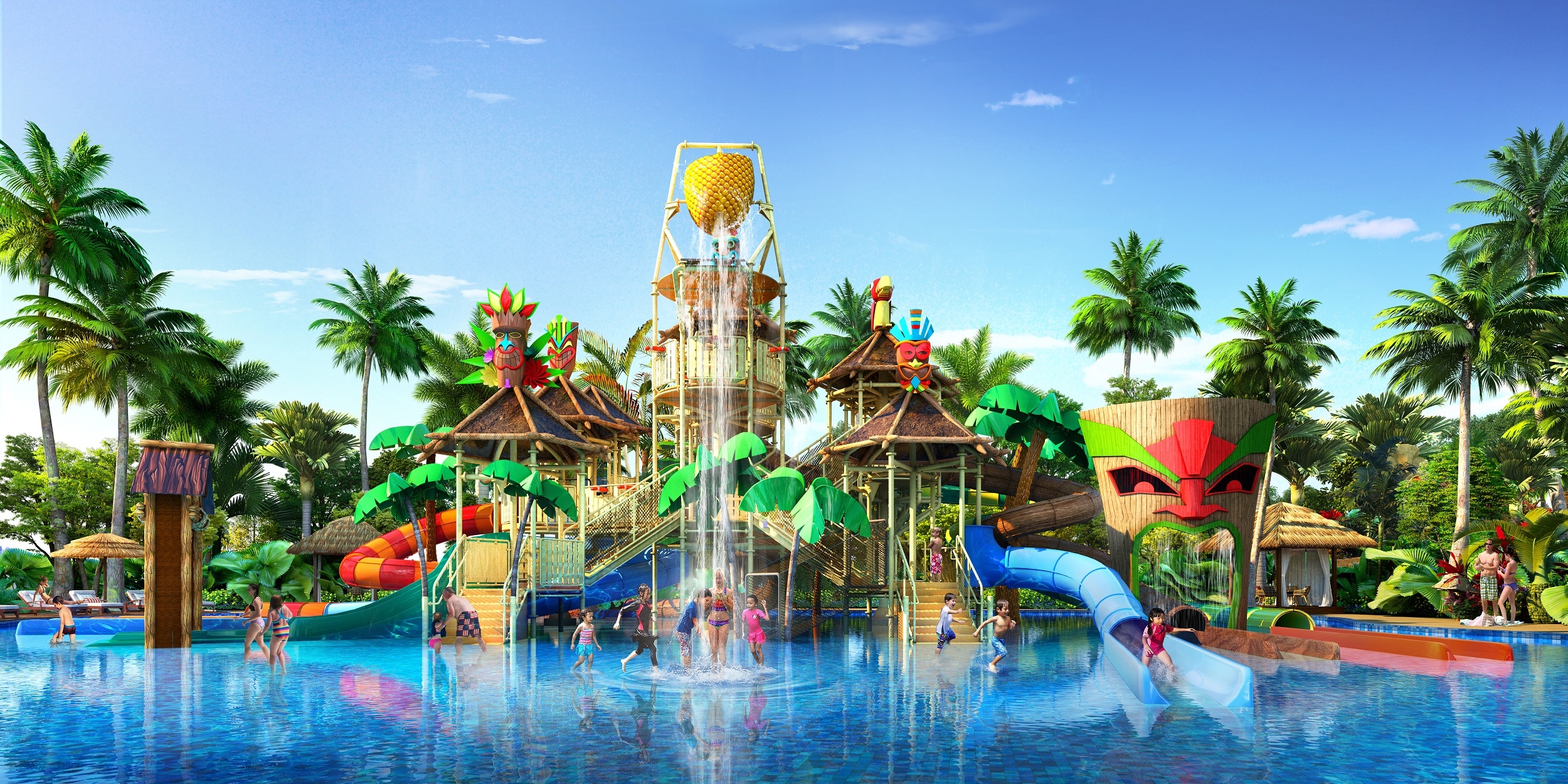 Công viên nước được trang bị hồ tạo sóng và tổ hợp các trò chơi nước liên hoàn