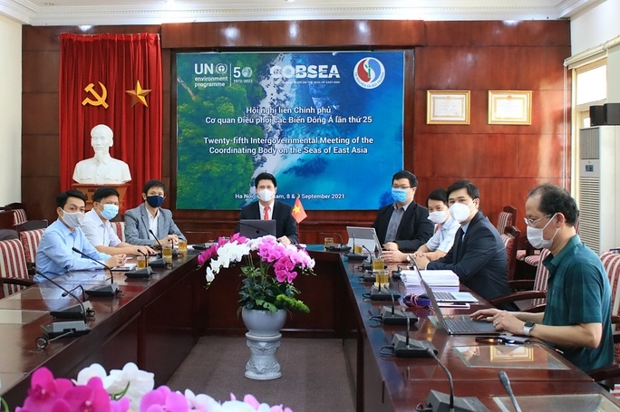 Đại biểu dự Hội nghị Liên chính phủ Cơ quan điều phối các biển Đông Á lần thứ 25 (IGM 25) từ đầu cầu Việt Nam. Ảnh: Tổng cục Biển và Hải đảo Việt Nam