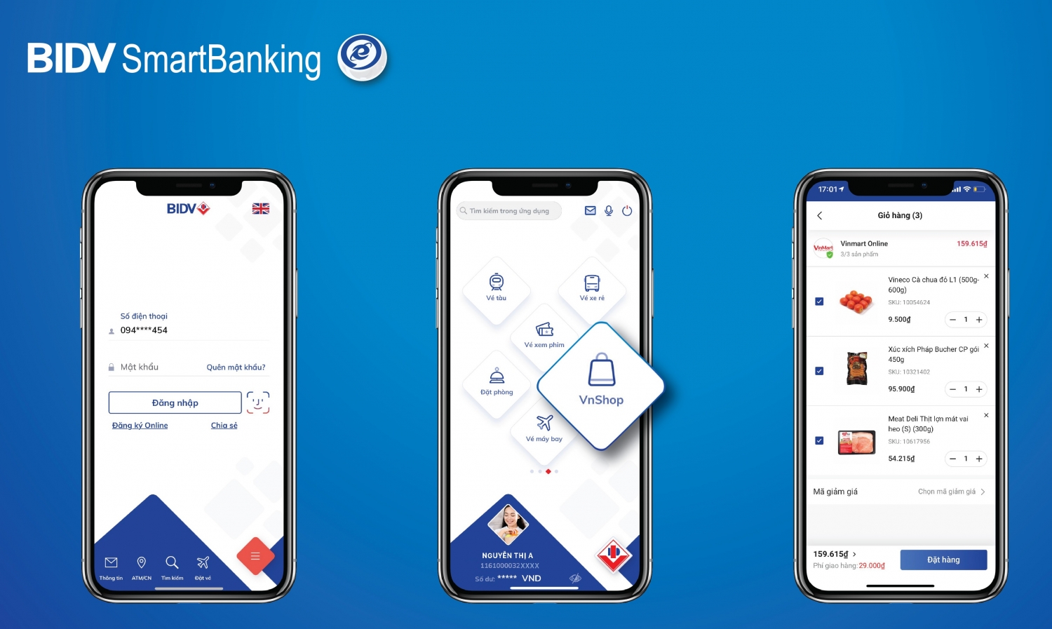 bidv tien phong dua tinh nang sieu thi vinmart online len ung dung di dong