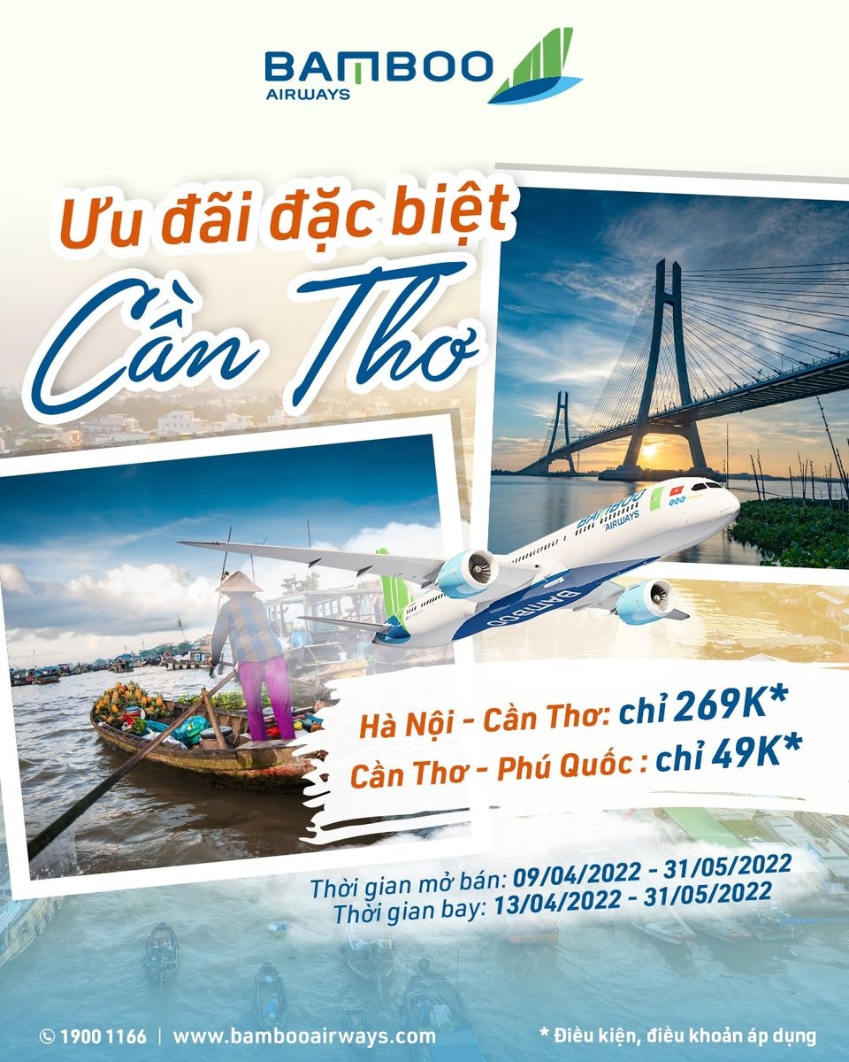 Bamboo Airways tung ưu đãi giá đặc biệt chỉ từ 49.000 đồng cho các đường bay Cần Thơ