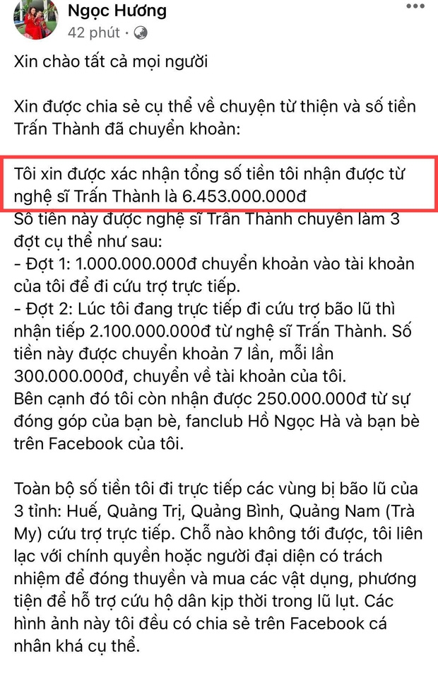 Trấn Thành không chuyển tiền quyên góp miền Trung cho Thủy Tiên như đã nói