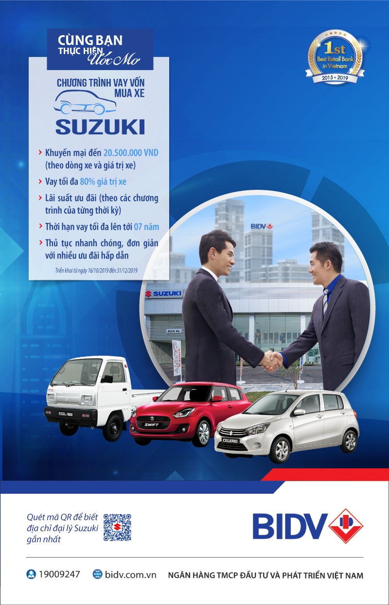 so huu o to suzuki voi uu dai dac biet tu bidv