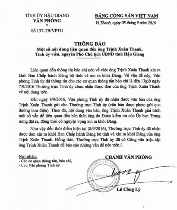 hau giang da nhan duoc don xin ra khoi dang cua ong trinh xuan thanh
