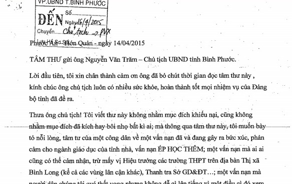 Phụ huynh học sinh gửi tâm thư cho chủ tịch tỉnh
